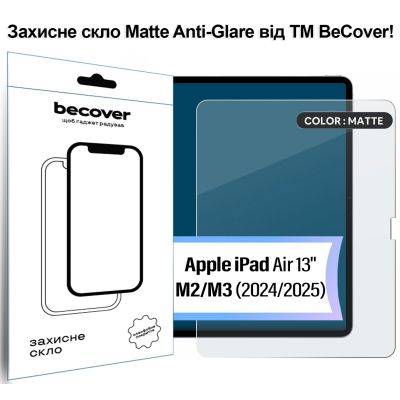 Стекло защитное BeCover Matte Anti-Glare Apple iPad Air 13&quot; M2/M3 (2024/2025) (713706)