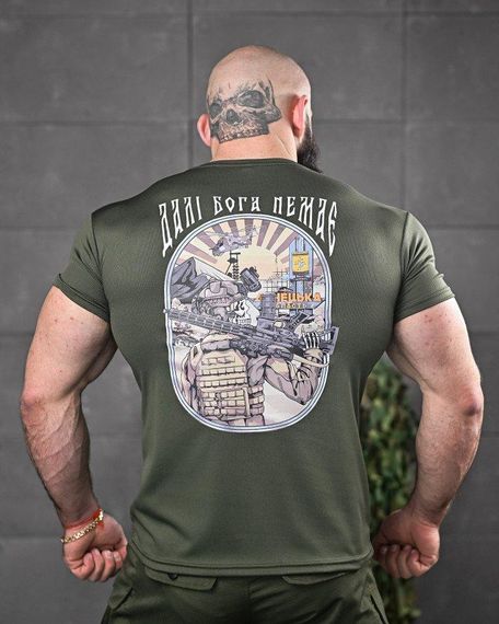 Тактична водовідвідна футболка odin далі бога немає олива ДЛ6546