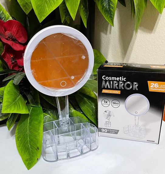 Косметичне настільне кругле дзеркало Cosmetic Mirror HH098 26 LED на підставці з підсвіткою Біле | Зображення 2