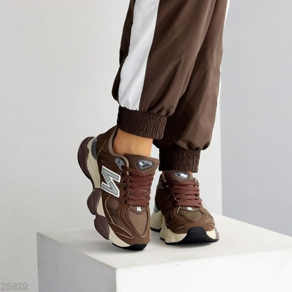 Трендовые комбинированные шоколадные кроссовки в стиле спорт-шик | Зображення 8