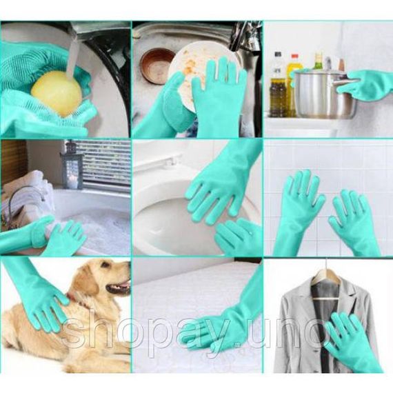 Силіконові рукавички Magic Silicone Gloves Pink для прибирання чистки миття посуду для будинку. Колір: бірюзовий NG-20 | Зображення 2