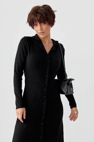 Трикотажна довга сукня на ґудзиках - чорний цвет, ONE SIZE (є розміри) | Зображення 2