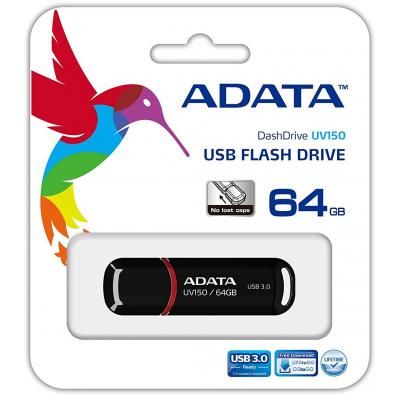 USB флеш накопитель ADATA 64GB UV150 Black USB 3.0 (AUV150-64G-RBK) | Зображення 3