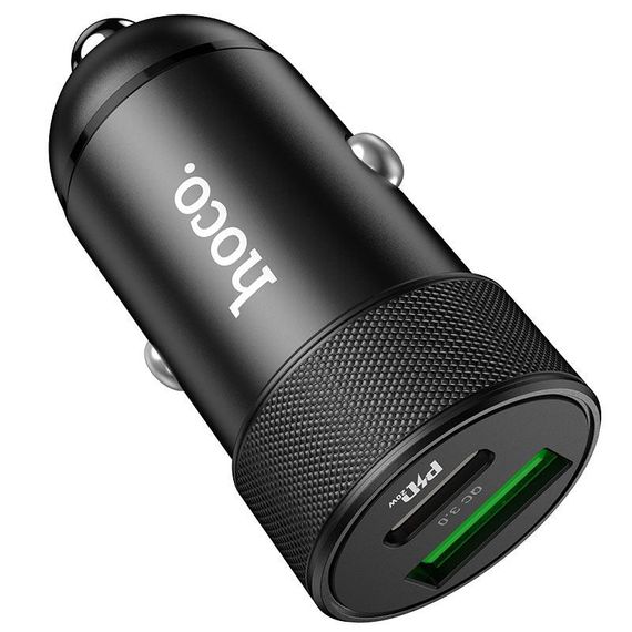Автомобильное зарядное устройство Hoco Z32B 20W PD Type-C + QC3.0 (1USB/3A) - Black | Зображення 3