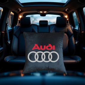 Авто Подушка c вышивкой логотипа марки Audi ауди черный автомобилисту 00454