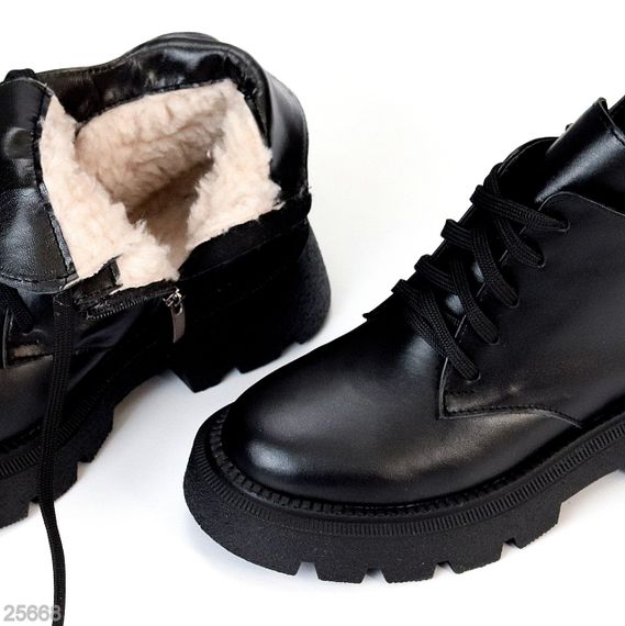 Дизайнерські асиметричні зимові чорні черевики натуральна шкіра | Зображення 2