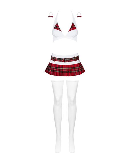 Еротичний костюм школярки з мініспідницею Obsessive Schooly 5pcs costume S/M, біло-червоний, топ, сп | Зображення 4
