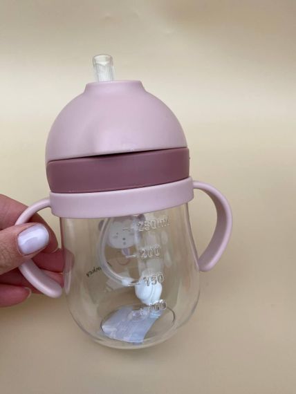 Поїльник непроливайка з трубочкою і грузиком обізяна пудровий колір 250мл | Зображення 5
