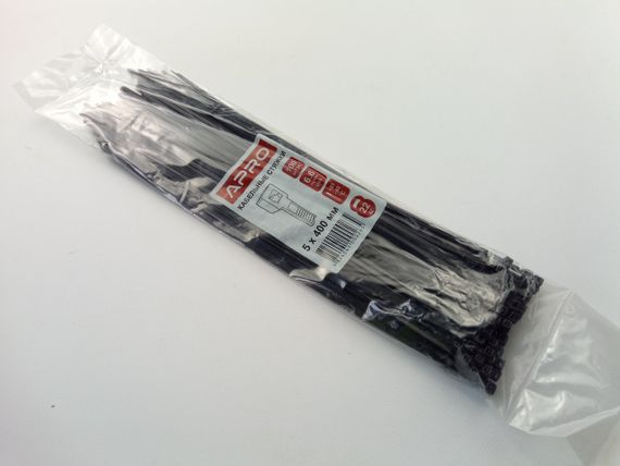 Хомут пластиковий APRO 400х5 (100 шт. у уп.) чорний, 1 ПАКОВКА (CT-B5400)