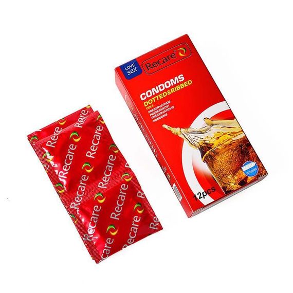 Презервативи Recare Cola Dotted&Ribbed Condoms 12 шт, з пухирцями та ребрами, аромат: Кола | Зображення 1