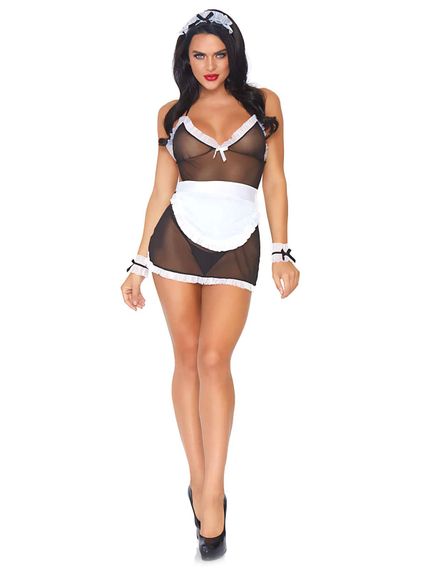 Игровой костюм сексуальной горничной Leg Avenue Roleplay Seductive French Maid One Size Черно-белый | Зображення 5
