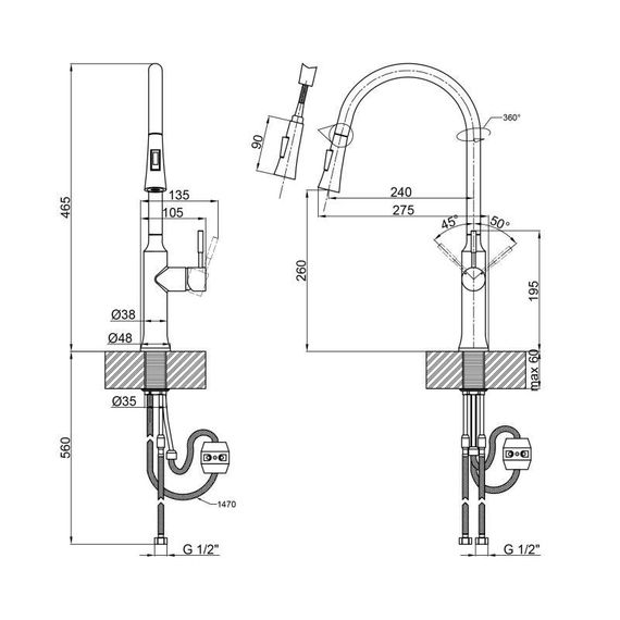 Смеситель для кухни Qtap Baruska с выдвижным изливом QTBAR9137103UB Black Matt | Зображення 1