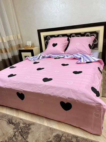 Комплект постельного белья Soft евро 200х220 см сердечка Happy Valentine's розовый | Зображення 3