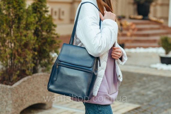 Темно-синій жіночий рюкзак-сумка з натуральної шкіри Tiding Bag - 13286 | Зображення 6
