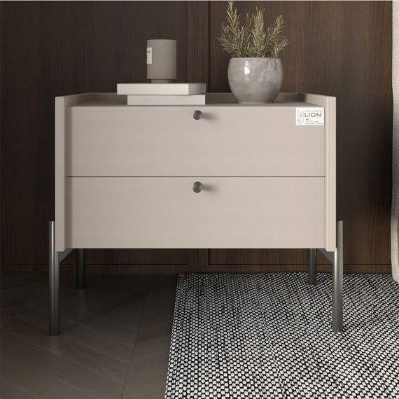 Тумба приліжкова LION Wood з двома шухлядами Кашемір (чорні ножки) (LION-041356)