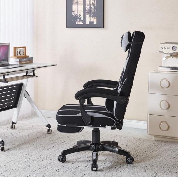 Крісло геймерське з тканини Bonro Бонро B-141 сіре з підставкою для ніг (42401110) | Зображення 3