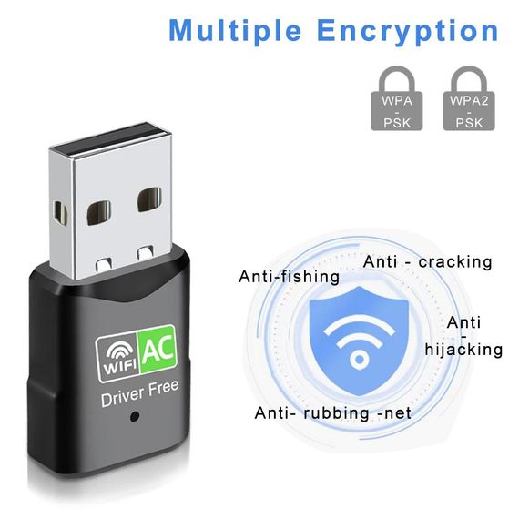 650 Мбит/с USB WiFi-адаптер 2,4 ГГц и 5 ГГц Беспроводная сетевая карта Wi-Fi-адаптер Wi-Fi-приемник для ноутбука и ПК | Зображення 6