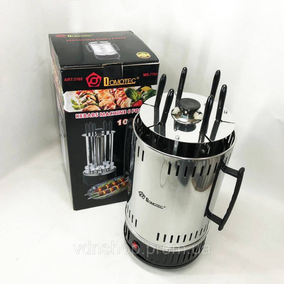 Шашличниця електрична Domotec MS-7781 на 6 шампурів 1000Вт вертикальна з нержавіючої сталі JL-80 | Зображення 4