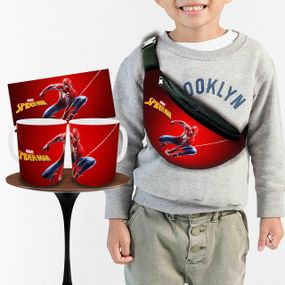 Набір: дитяча сумка-бананка+кружка Людина-павук «Spider-Man» 32х15см, бананка для хлопчика через плече на подарунок (01008)