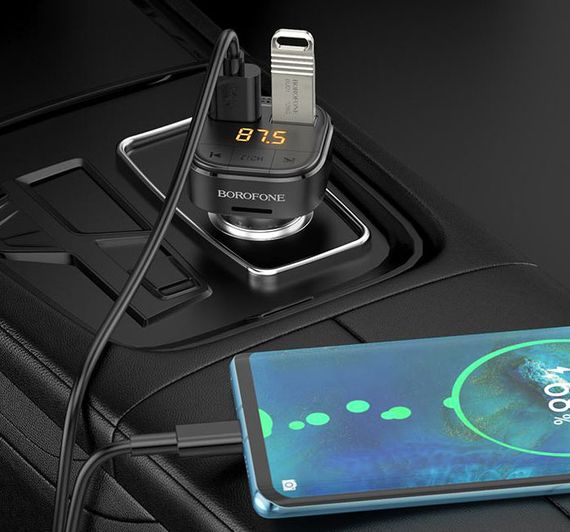FM трансмиттер модулятор Borofone BC43 Flash QC3.0 Bluetooth Автомобильное зарядное устройство Черный | Зображення 6