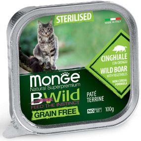 Корм Monge BWild Grain Free Cat Sterilised Cinghiale вологий з м'ясом дикого кабана для стерилізованих котів 100 гр