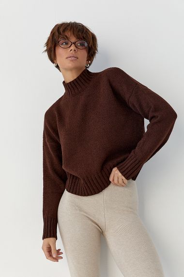 В'язаний светр з горловиною-стійкою - коричневий цвет, ONE SIZE (є розміри)