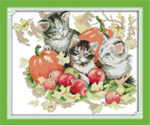 Набір для вишивання за нанесеною на канву схемою  "Four seasons cats 3 Autumn". AIDA 14CT printed 31*27 см