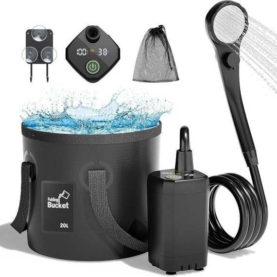 Портативний душ Spopal Pro Water Temp and Battery Level Indicator 6000mAh + bucket 20L (USB-C) Black | Зображення 1