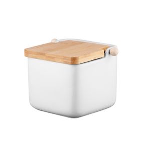 ARDESTO Цукорниця Midori 12х12х11см, 840мл, кераміка, бамбук, біла (AR0907W)