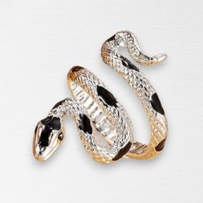 Кольцо змея - домашнего очага и небесного огня - серебристая змея с черной чешуей размер регулируемый