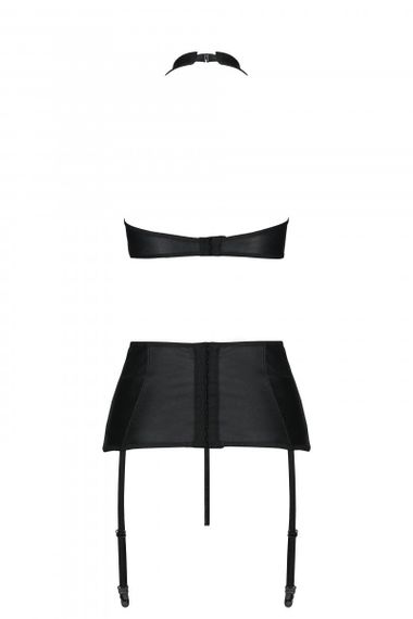 Комплект с имитацией шнуровки, трусики с разрезом, пояс для чулок Passion Nancy Set Черный L/XL | Зображення 3