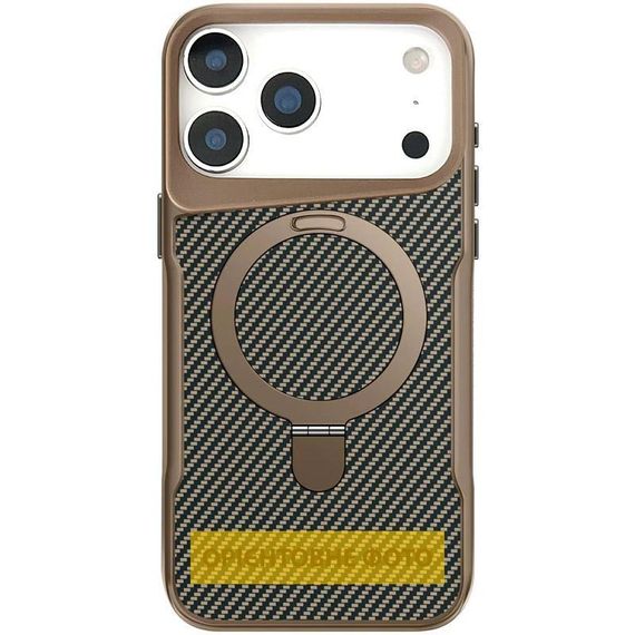 TPU+PC чохол Metal Buttons with MagSafe Carbon Ring для Apple iPhone 17 (6.3") Золотий