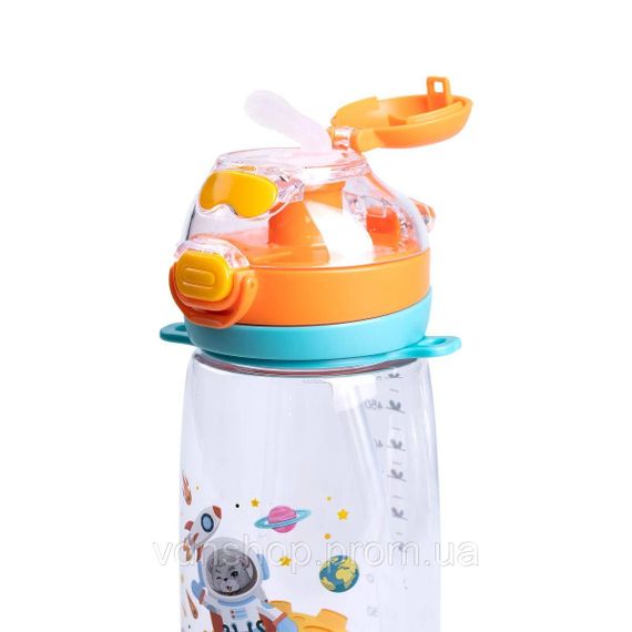 Пляшка для води дитяча 550 мл з ремінцем і трубочкою для спорту та школи 20 см Помаранчева HP-14-45O | Зображення 3