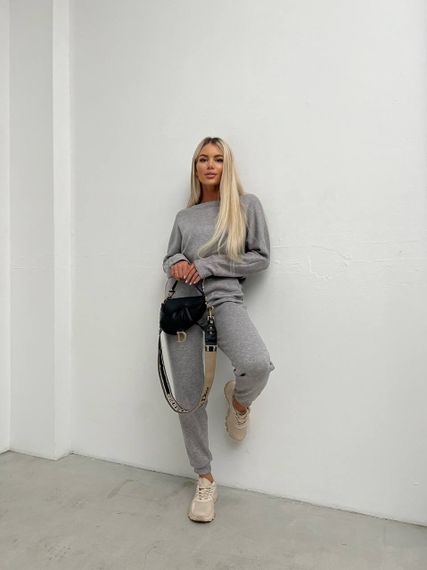 Женский теплый прогулочный костюм из ангоры кофта и штаны, LK144 цвет серый, размер 46/48 | Зображення 4