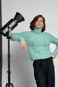 Жіночий светр із крупної в'язки в косичку - м'ятний цвет, ONE SIZE (є розміри)