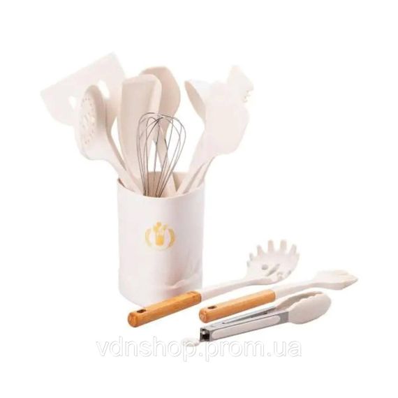 Набір кухонного приладдя на підставці 12 штук з дерев'яною ручкою YRUR9 | Зображення 1