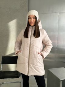 Женская теплая зимняя куртка с капюшоном NB23053 размер 46/48 цвет светло-бежевый