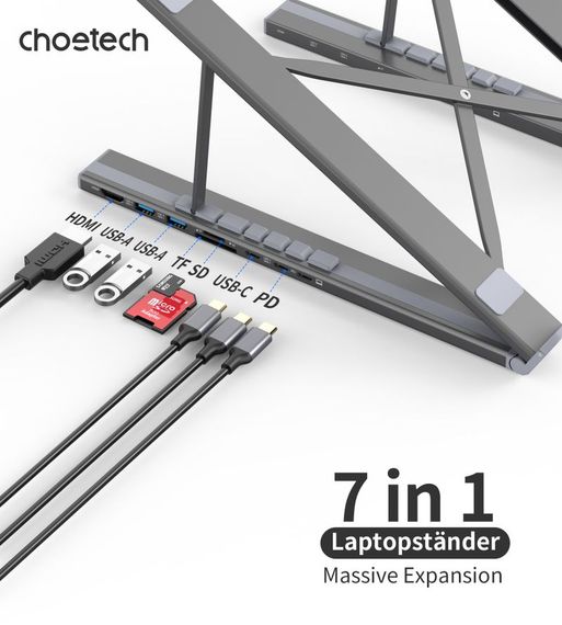 Адаптер Choetech HUB-M48-GY, USB Type-C 7-в-1 | Зображення 8