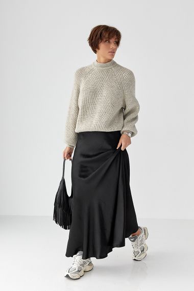 В'язаний светр із довгими рукавами реглан - меланж цвет, ONE SIZE (є розміри) | Зображення 2