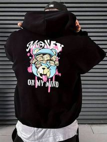 Стильне чорне чоловіче оверсайз худі з яскравим дизайном