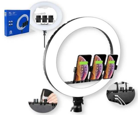 Мощная кольцевая LED лампа 54см 220V 3 крепл.тел. + пульт + чехол БЕЗ ШТАТИВА Leo Soft Ring Light  RL-21 Черный (RL-21_1746)