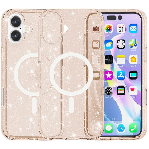 Чехол TPU Galaxy Sparkle (MagFit) для Apple iPhone 16 (6.1") Gold+Glitter
