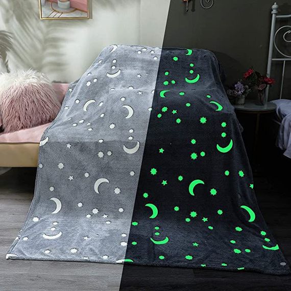 Светящийся в темноте плед плюшевое покрывало Blanket kids Magic Star 150х100 см флисовое одеяло. IR-440 Цвет: серый | Зображення 9