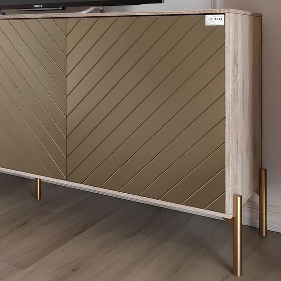 Тумба під телевізор із золотими металевими ніжками LION Амарант 168x40x76,5 см Бетон/Білий (LION-043073) | Зображення 2