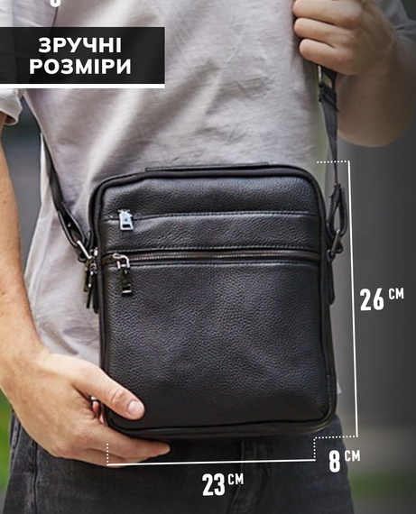 Шкіряна чоловіча сумка через плече чорна Tiding Bag MN-284334 | Зображення 2