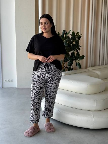 Чорна жіноча піжама з леопардовим принтом PLUS SIZE | Зображення 1