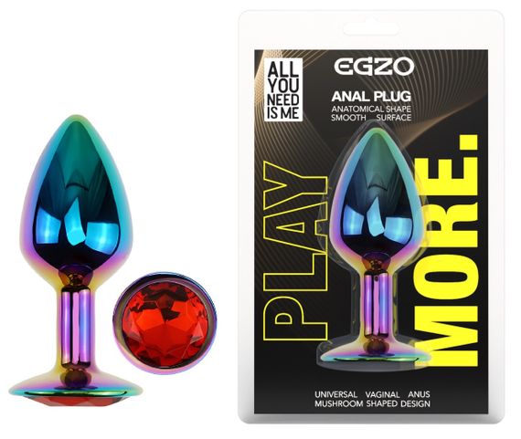 Анальная пробка с кристаллом EGZO - Multicolor Round Plug Red size S Sex Aura