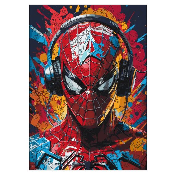 Фигурный пазл из дерева "Человек-паук" PZ003-A3W-AC 180-250 деталей, А3 с мешочком и лентой