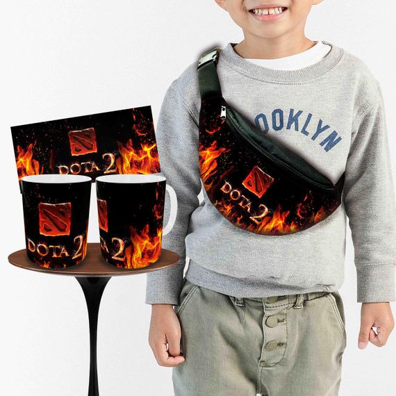 Набір: дитяча сумка-бананка+кружка Дота2 «Dota 2» 32х15см, бананка для хлопчика через плече на подарунок (00904)