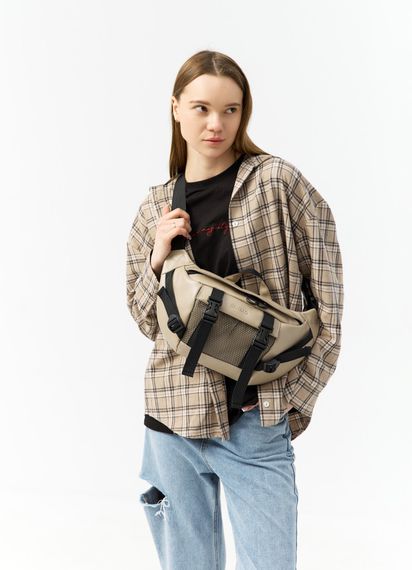 Велика жіноча поясна сумка бананка Sambag DynamicDart сіра 38 × 21 × 7 см (80411130)